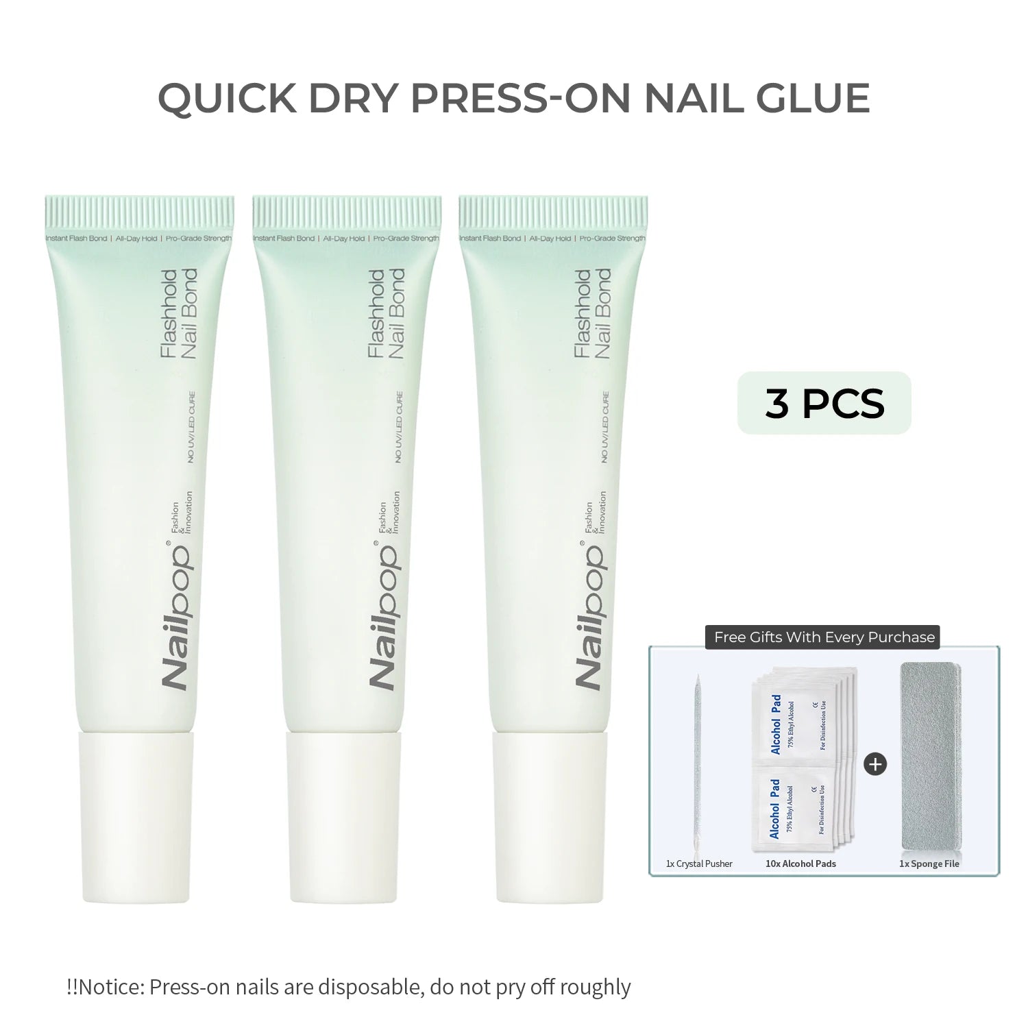 Nailpop Bond Adhesive Strong Press Nails Quick Dry Plant Based Qme N-Bond 3pcs