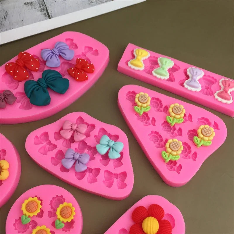 Cute Cartoon Silicone Molds DIY Flowers Bow Bee Fondant Cupcake Cake Qme