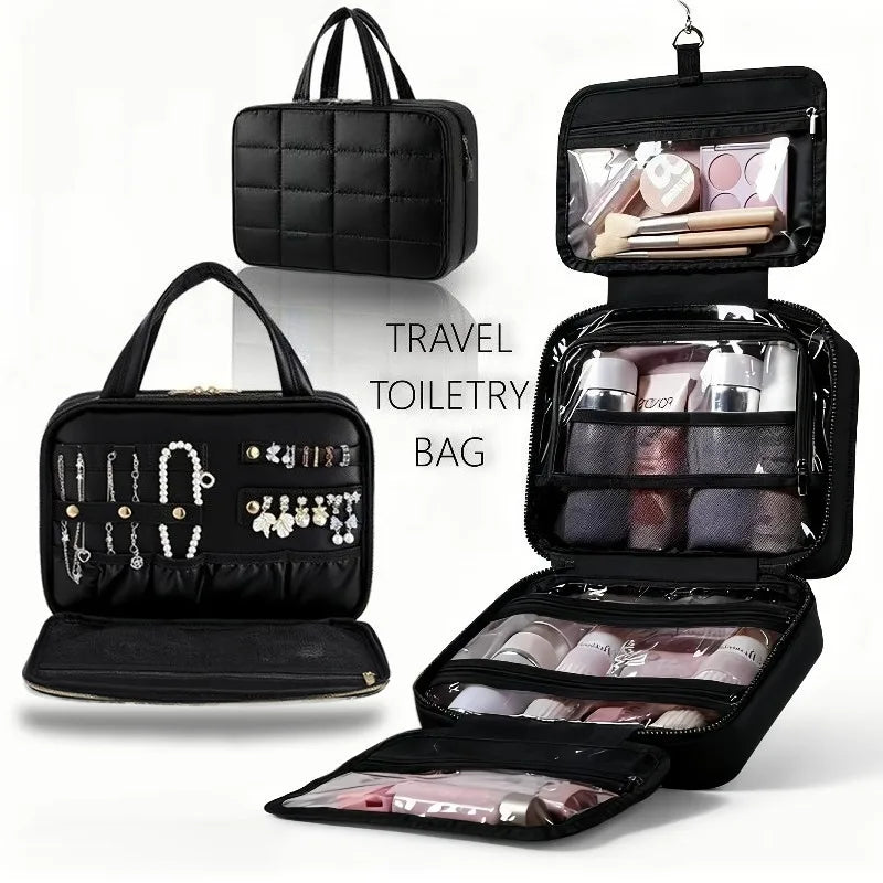 Hook Foldable Toiletry Bag Makeup Organizer Travel Shaving Large Qme Large Black
