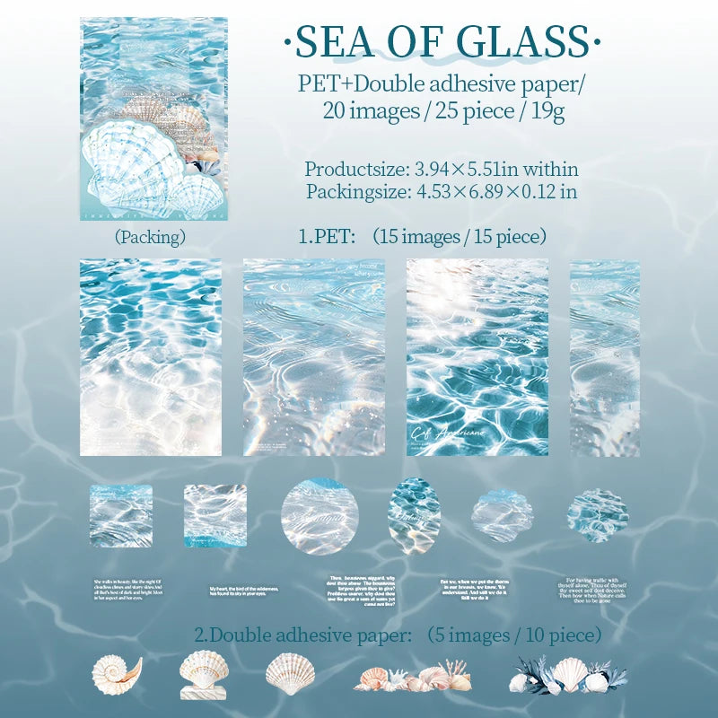 25 Sheets Blue Ocean Theme Dual Texture Sticker Pack for Scrapbook DIY Photo Frame Collage Journal Decoration Qme 4