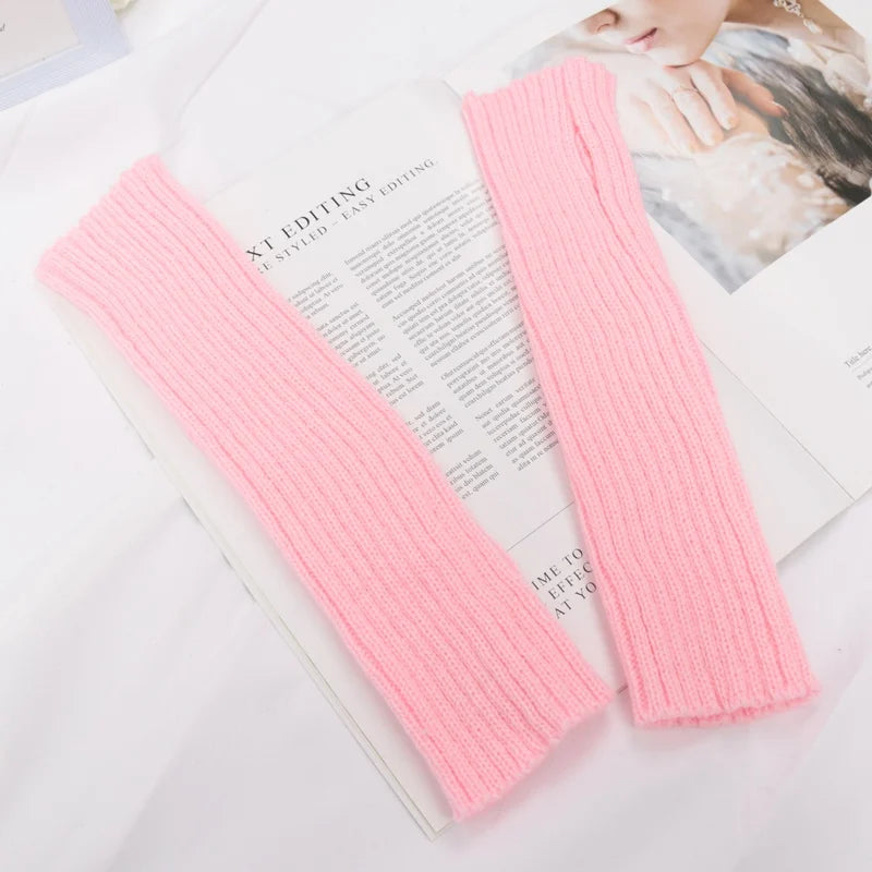 Women Long Fingerless Gloves Fashion Winter Warmer Mitten Arm Sleeve Qme Rose Red length 30cm