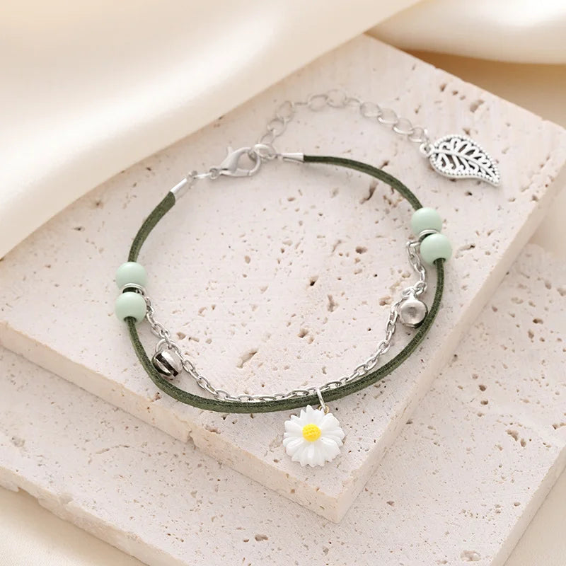 1pc Round Pointer Quartz Watch Cute Daisy Charm Electronic Wristwatch With PU Leather Strap & 1pc Bracelet, Best Gift For Her Qme Multicolor No