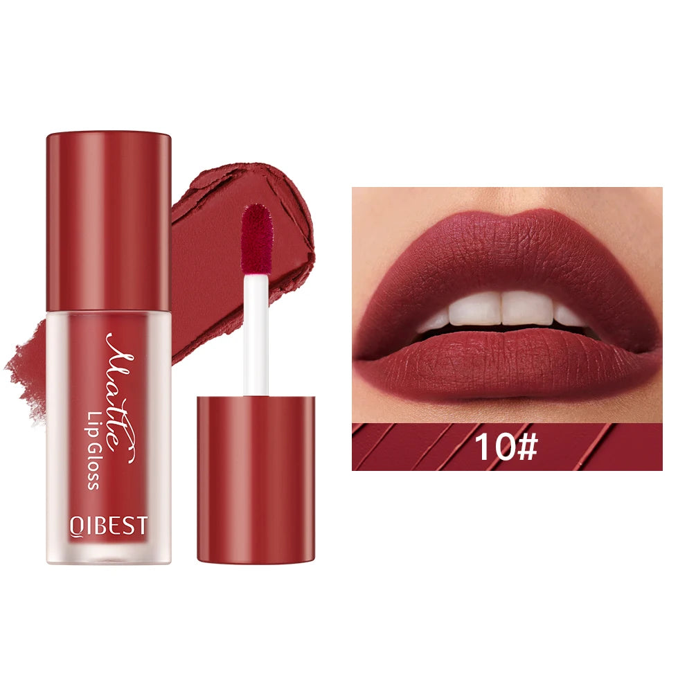 QIBEST 12 Color Liquid Lipstick Matte Velvet Lipgloss Waterproof Long-Lasting High Pigmented Lip Glaze Tint Cosmetics For Women Qme 10
