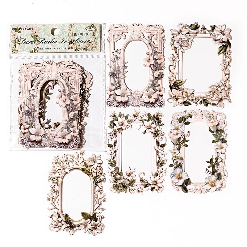 TIANZI 10 pcs Relief Retro Frame hollow-out Flowers Picture Frame Gorgeous Relief Hand Tent DIY Decorative Collage Material Qme C