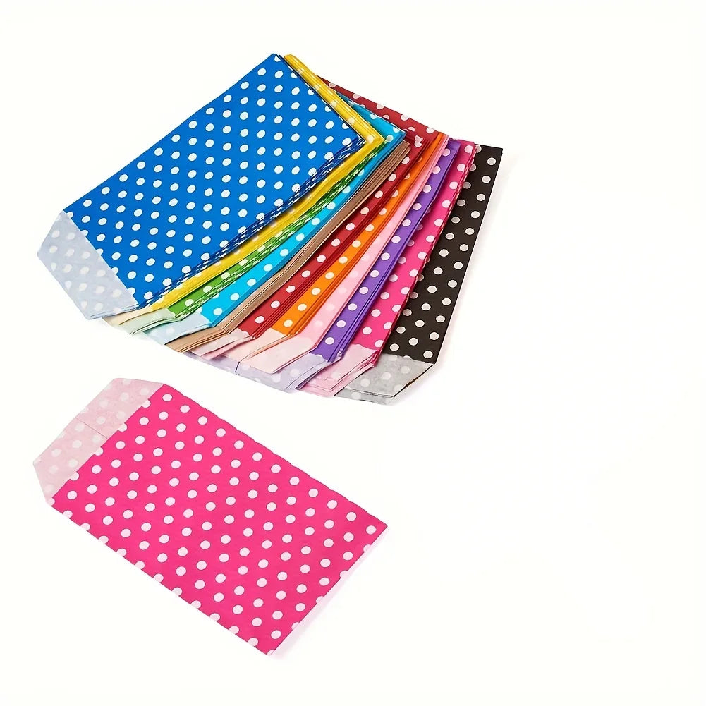 Paper bag, without handle, storage bag, white polka dot pattern, suitable for wedding parties and birthday gift bags. Qme