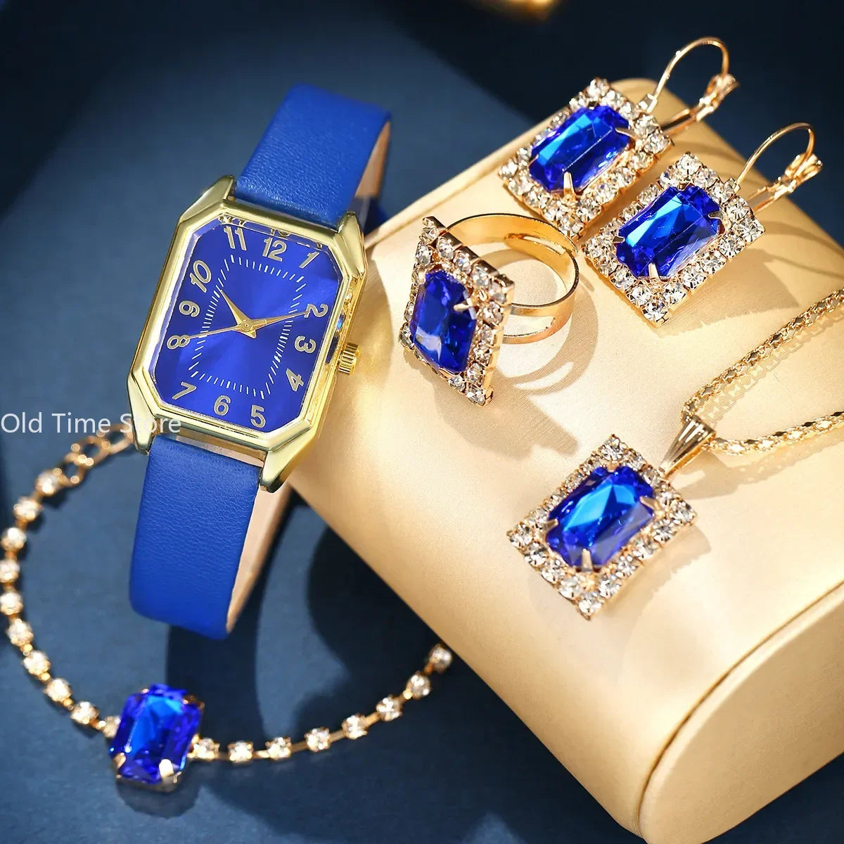 6/5/1PCS Luxury Fashion Square Women's Watches Brand Ladies Quartz Wristwatch Jewelry Set Classic Simple Femme Relogio Feminino Qme 6pcs Set-Blue