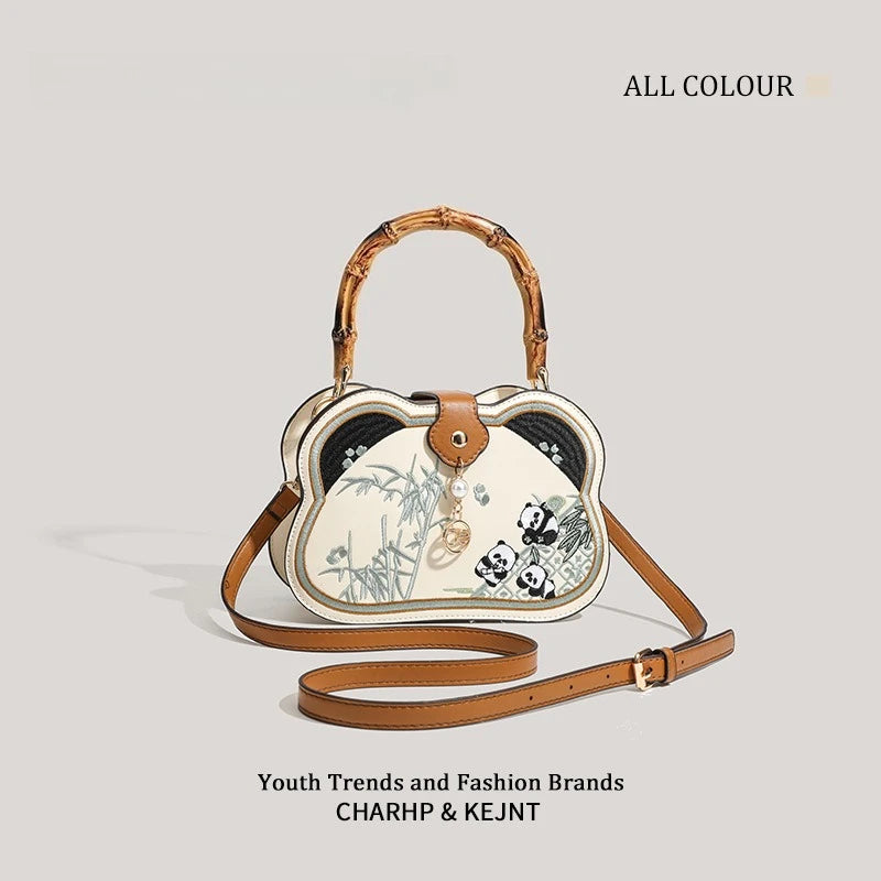 CHARHP&KEJNT Bamboo Crossbody Bag Women Cartoon Panda Pattern Qme