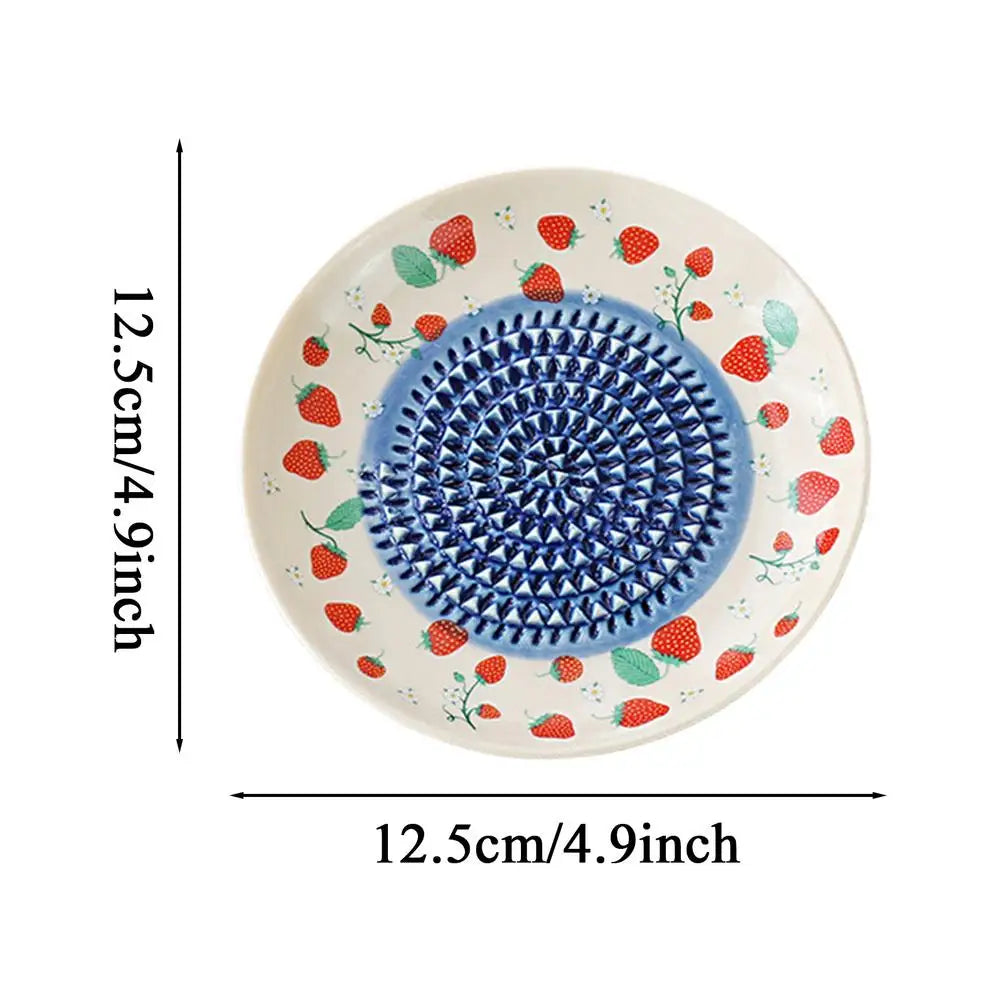Grater Plate Ceramic Manual Round Fruit Patterns Bowl Garlic Grating Dish For Ginger Cheese Tomato Strawberry Fruit Vegetable Qme A