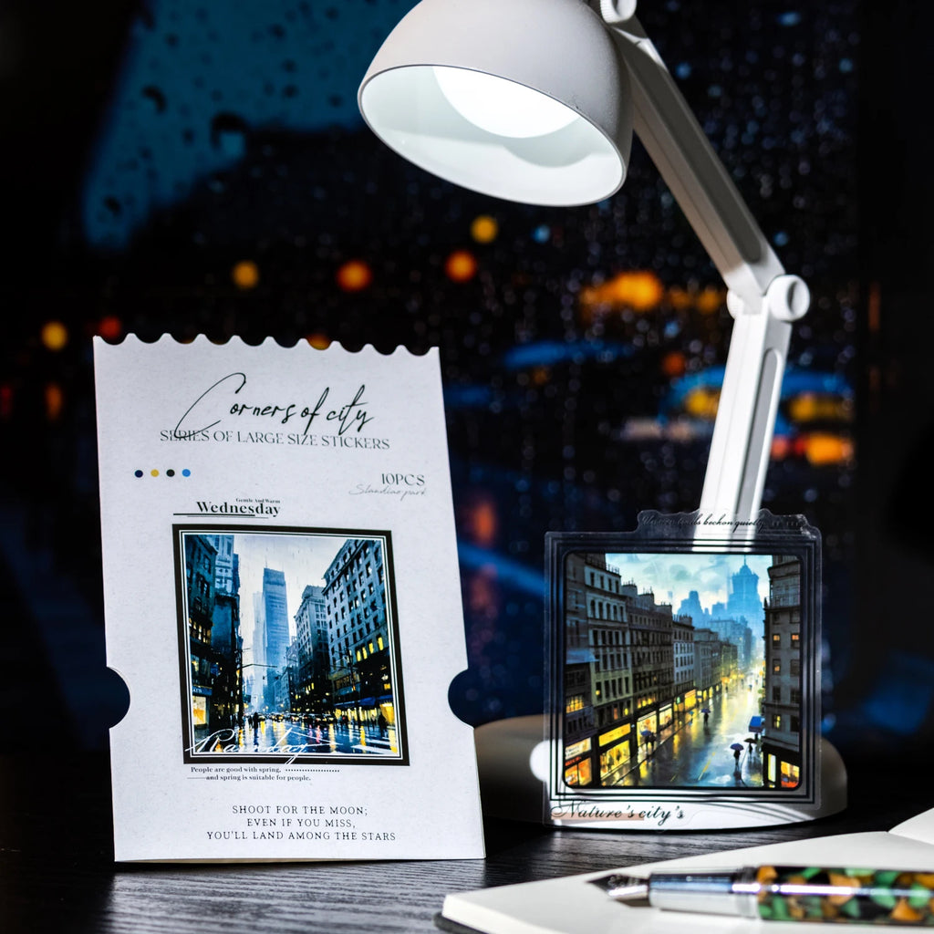 10 pcs/pack Night view of the city Theme PET Sticker Pack DIY Scrapbooking Collage Diary Aesthetics Decor Stationery Stickers Qme