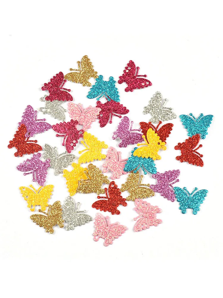 100pcs 27x22mm Glitter Colorful Butterfly Patches DIY Scrapbooking Supplies Crafts Headdress Accessories Costume Art Decoration Qme mixed-100pcs