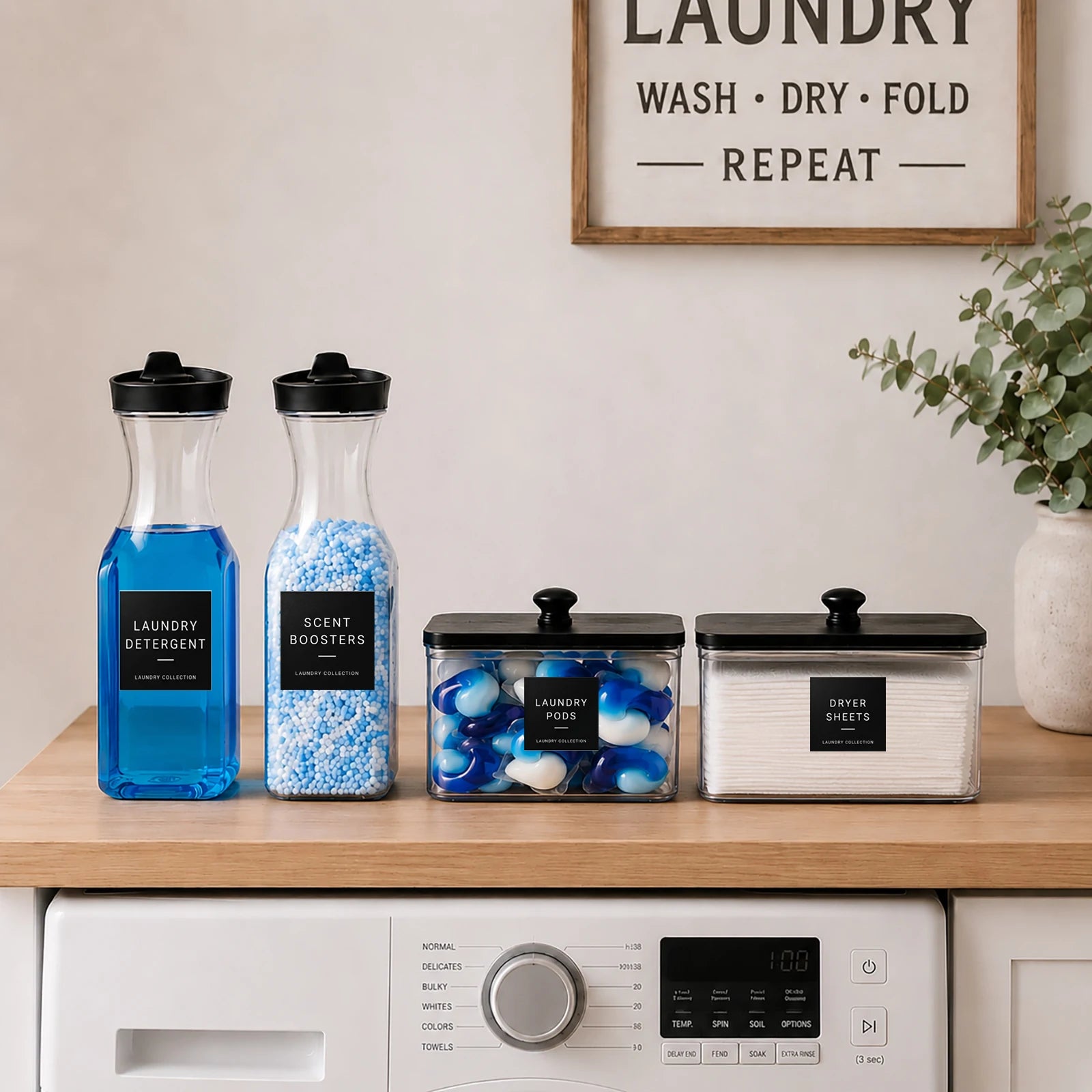 Laundry Room Organization Set Laundry Detergent Dispenser Bottles for Pods, Scent Boosters, Dryer Sheets, Fabric Softener Qme