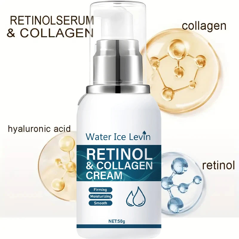 Retinol Collagen Cream, Deep Moisturizing and Firming Face Cream, Suitable for Sensitive Skin, Contains Vitamins A, B, C, and E, for a Clear and Radiant Complexion, Smooth and Soft Skin, for Day and Night Use, 50g Qme