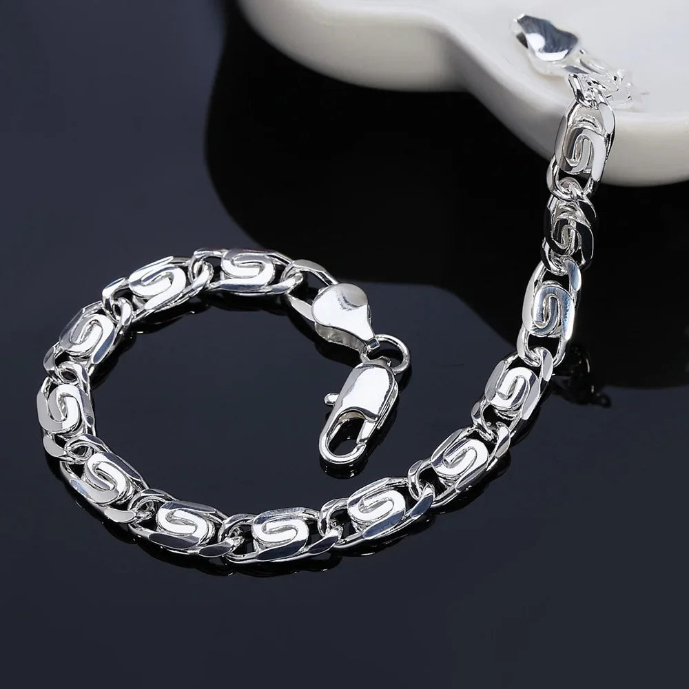 925 Sterling Silver Bracelets for Women Retro Creativity Chain Fashion Wedding Party Christmas Jewelry Qme 20cm 8inches