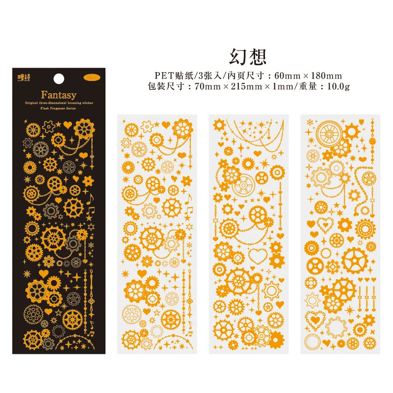 3pcs Waterproof Glittering Laser Cartoon Graffiti Dot Decorative Stickers for Scrapbooking DIY Photo Notebook Collage Stationery Qme D