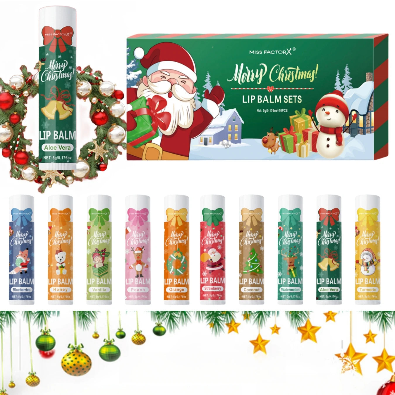 10PCS/Box Christmas gift box, lip balm set, deeply hydrating lip moisturizer, lip color brighten, gift to women Qme