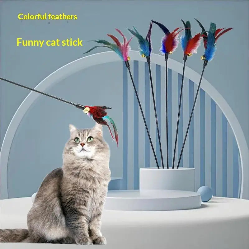 Cat Interactive Wand Colorful Chicken Stick Bell Portable Creative Qme