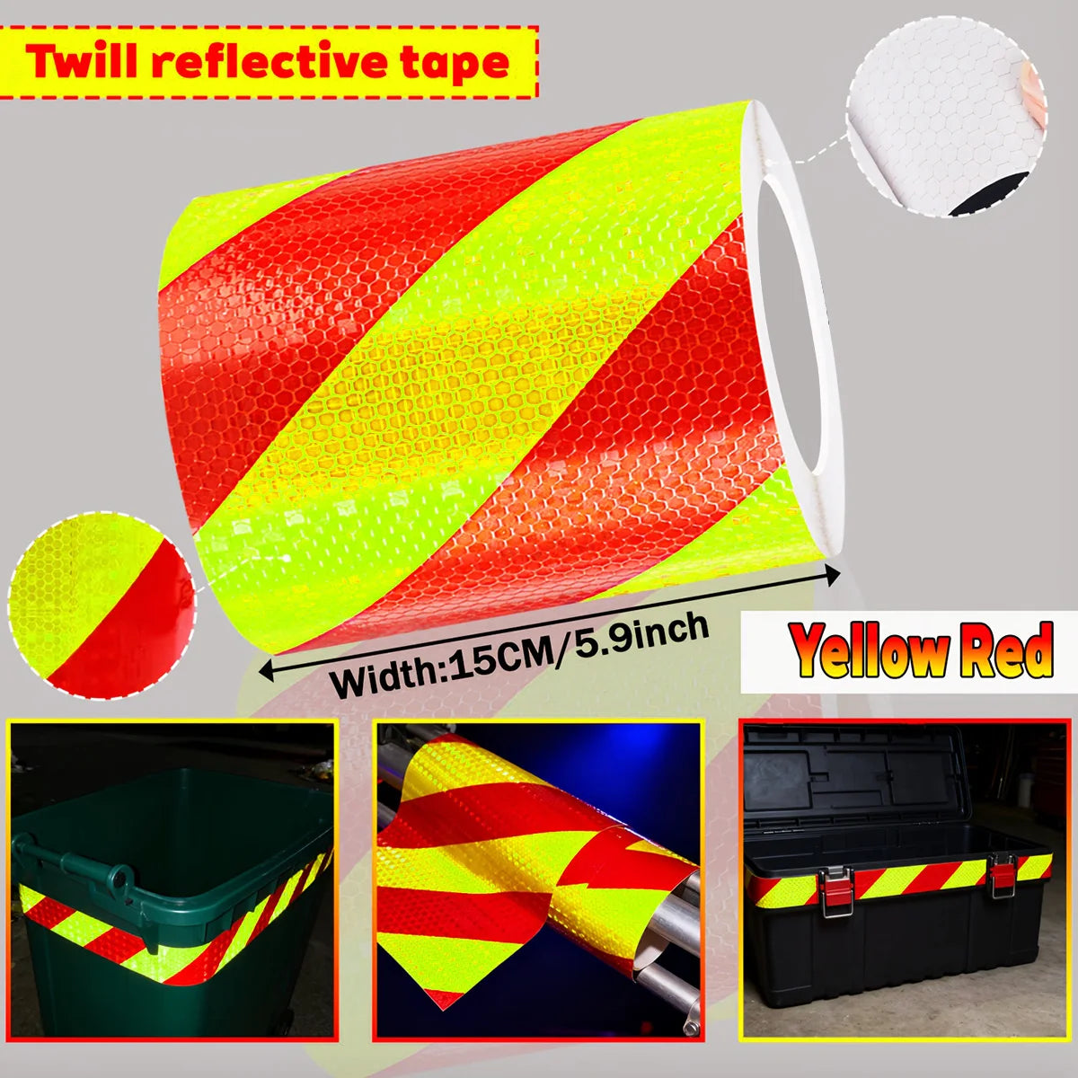 Twill ReflectiveTape High Visibility Self-Adhesive Safety Warning Sticker Conspicuity For Truck Qme Red Green-15cm 1m