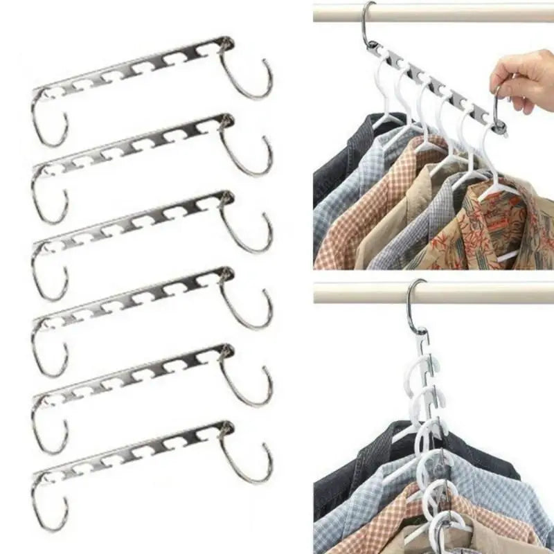 37cm Multifunctional Space Saving Metal Hangers with Hook 6 Hole Clothing Wardrobe Organizer Iron Clothes Coat Hanger 1pcs Qme