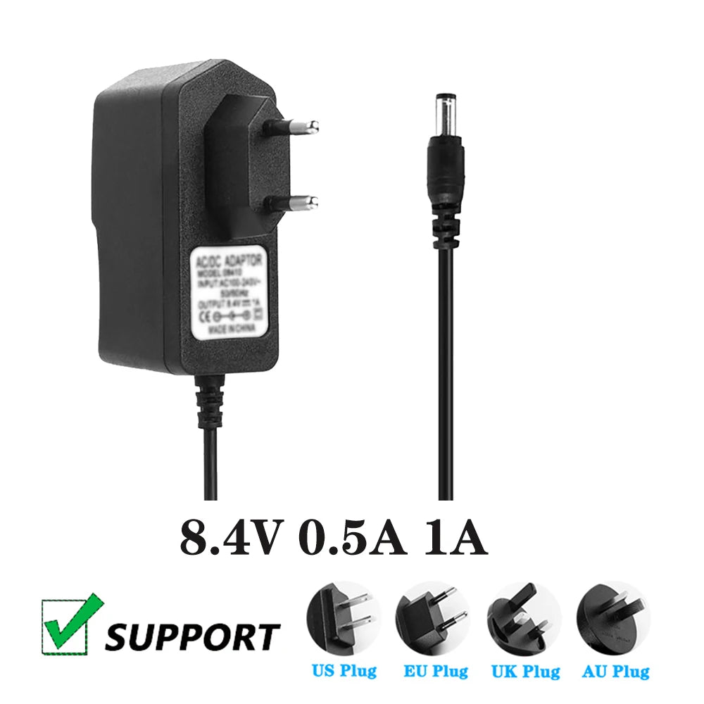 8.4V 0.5A 1A Massager Fascia Gun Charger 8.4V 500mA 1000MA Universal Lithium Battery Charger Power Cord 5521 35135 TYPE C Qme