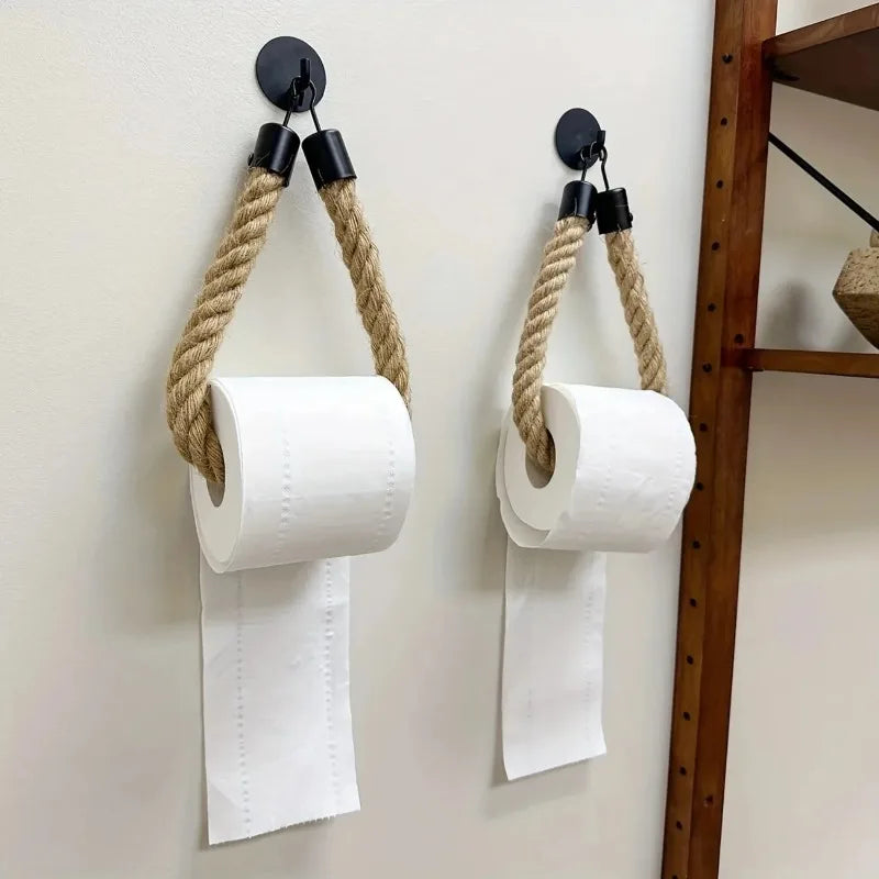 Retro Hemp Ropetoilet Roll Paper Holders Punchless Wall Mounted Rack Qme