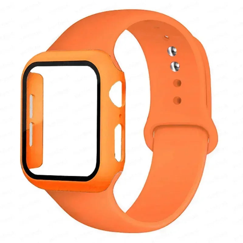 Glass+Case+Strap for Apple Watch Band 45mm 44mm 41mm 40mm 38mm 42mm Screen Protectors for Apple IWatch Series 9 8 7 6 SE 5 3 4 Qme