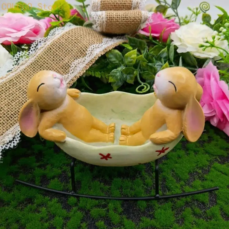 Rabbit Figure Easters Bunnies Eggs Cradle Statue Unique Decorations Qme