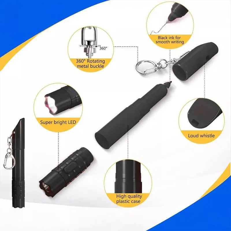 3in1 Ball Pen Whistle LED Flashlight Keychain Emergency Multi Qme