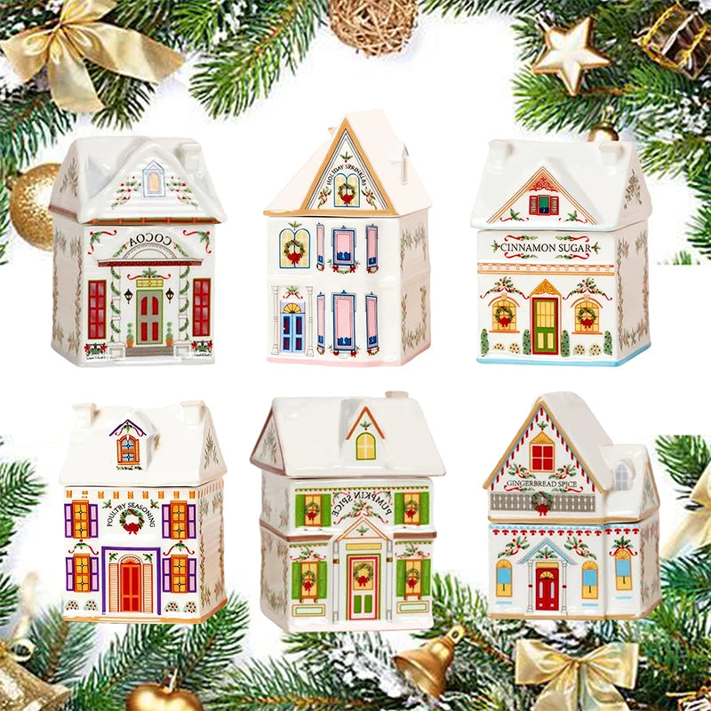 Holiday Village Spice House Mini Christmas Gingerbread Houses Jars Qme