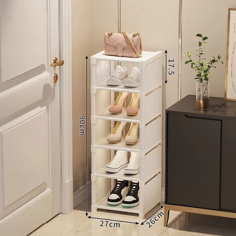 Simple Space Saving Shoe Rack Multi-Layer Shoe Shelf for Entryway & Dorm Room Home Storage Organizer for Slippers & Shoes Qme White 6 layers