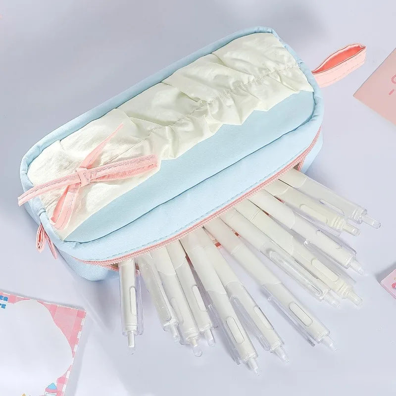 Large Capacity Pencil Pouch Multi Compartment Pen Box Zipper Portable Qme