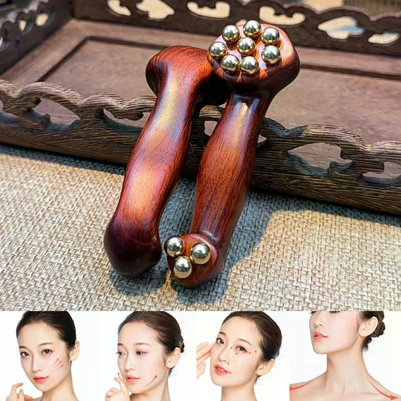 Double Ended Facial Fascia Lifting Tool 11 Brass Gold Bead Sandalwood Qme