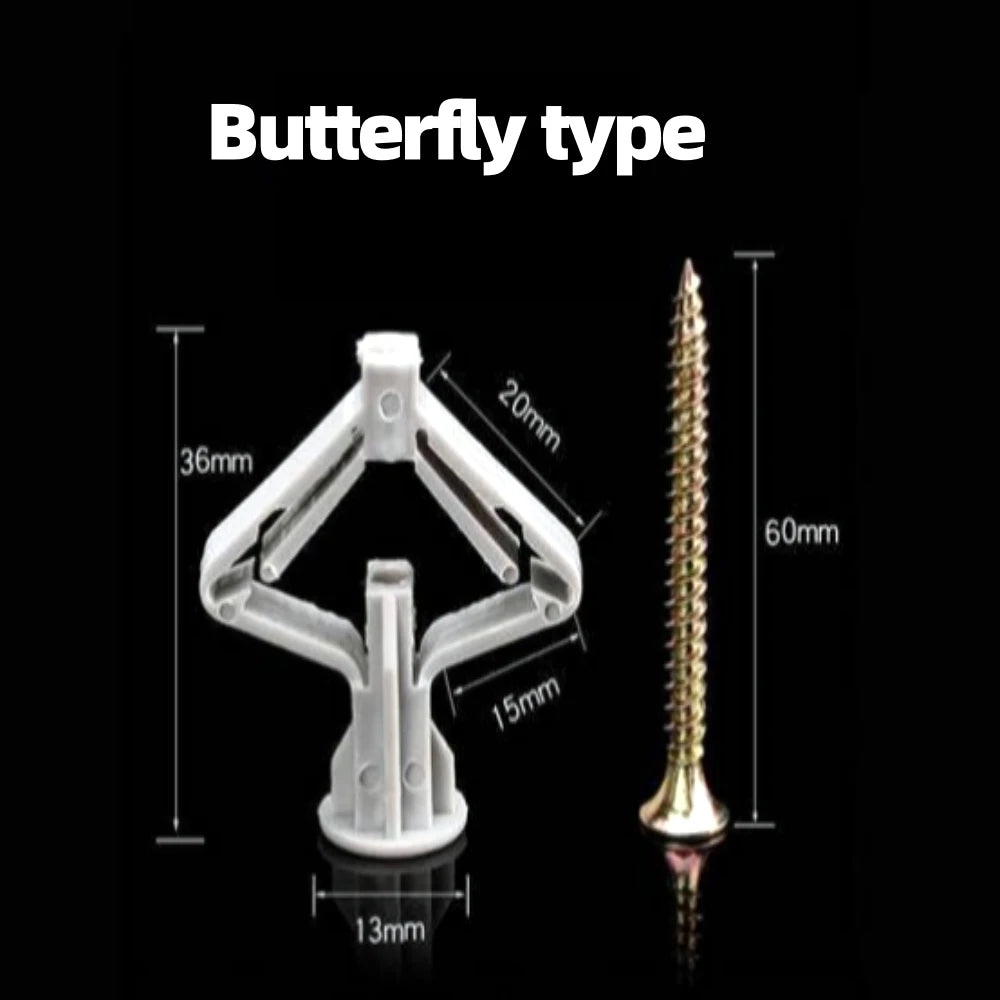 50Pcs Nylon Plane Type Expansion Bolt Special Expansion Screws Butterfly Shaped Gypsum Wall Hardware Accessories Qme