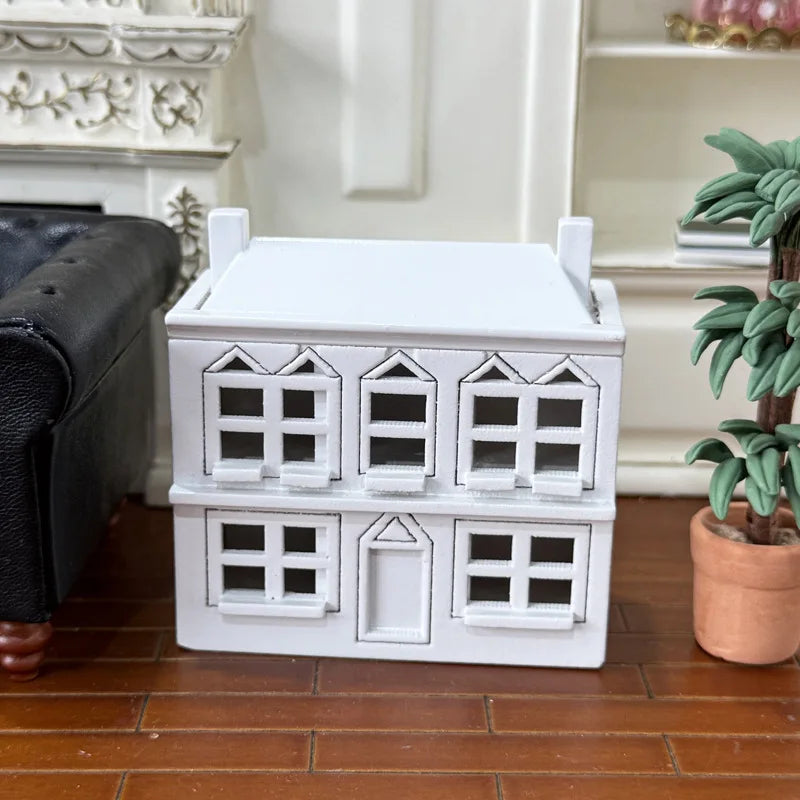 1 12 Dollhouse Miniatures White Wooden Villa Small House Model Doll Qme