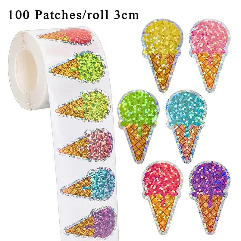 Shiny Glitter Ice Cream Stickers Self Adhesive 100 Kids DIY Art Qme 100PCS