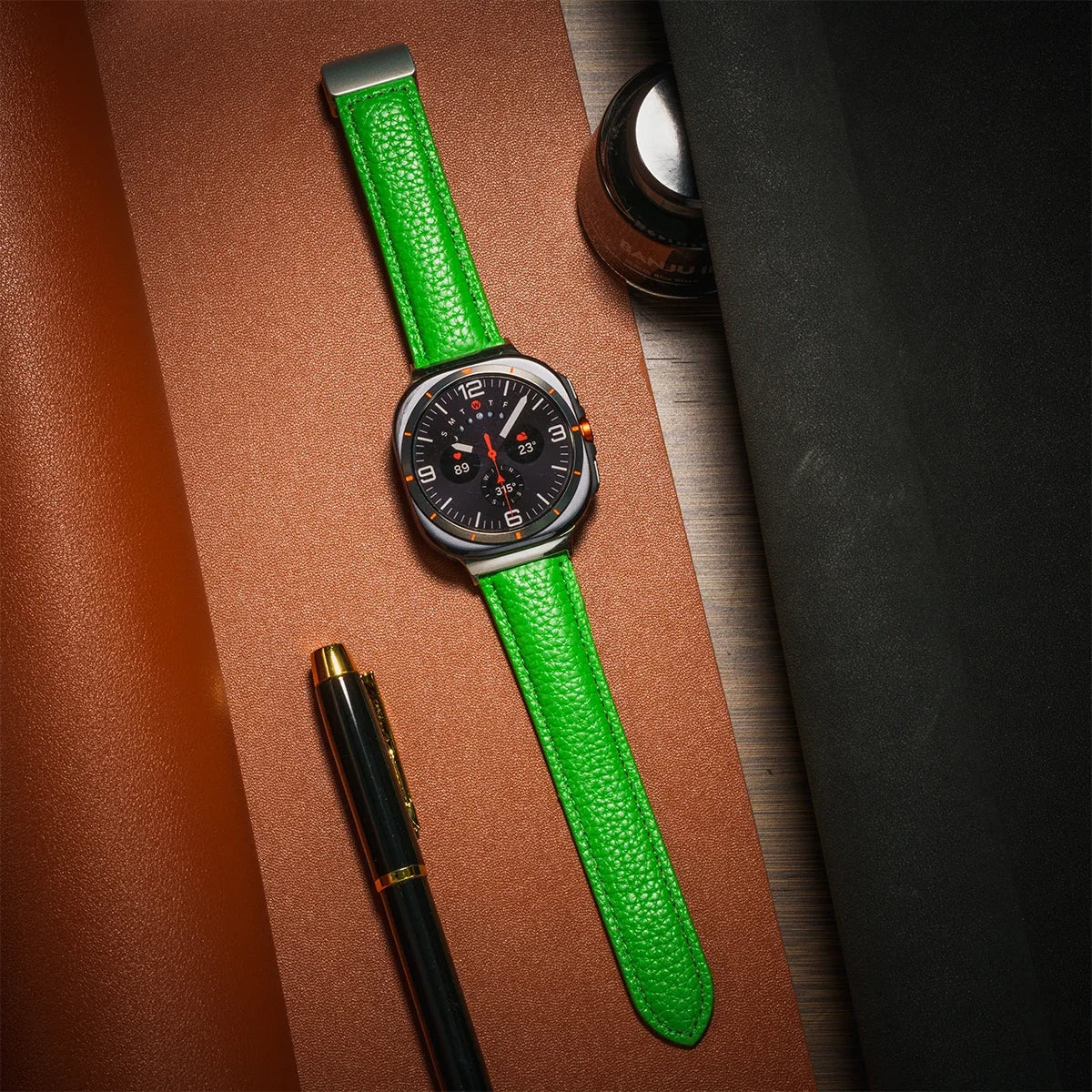 Leather Strap For Samsung Galaxy Watch Ultra 47mm Comfortable Magnetic Bracelet Wristband Galaxy Watch 7 Ultra Belt Accessories Qme Green-S Galaxy Watch Ultra