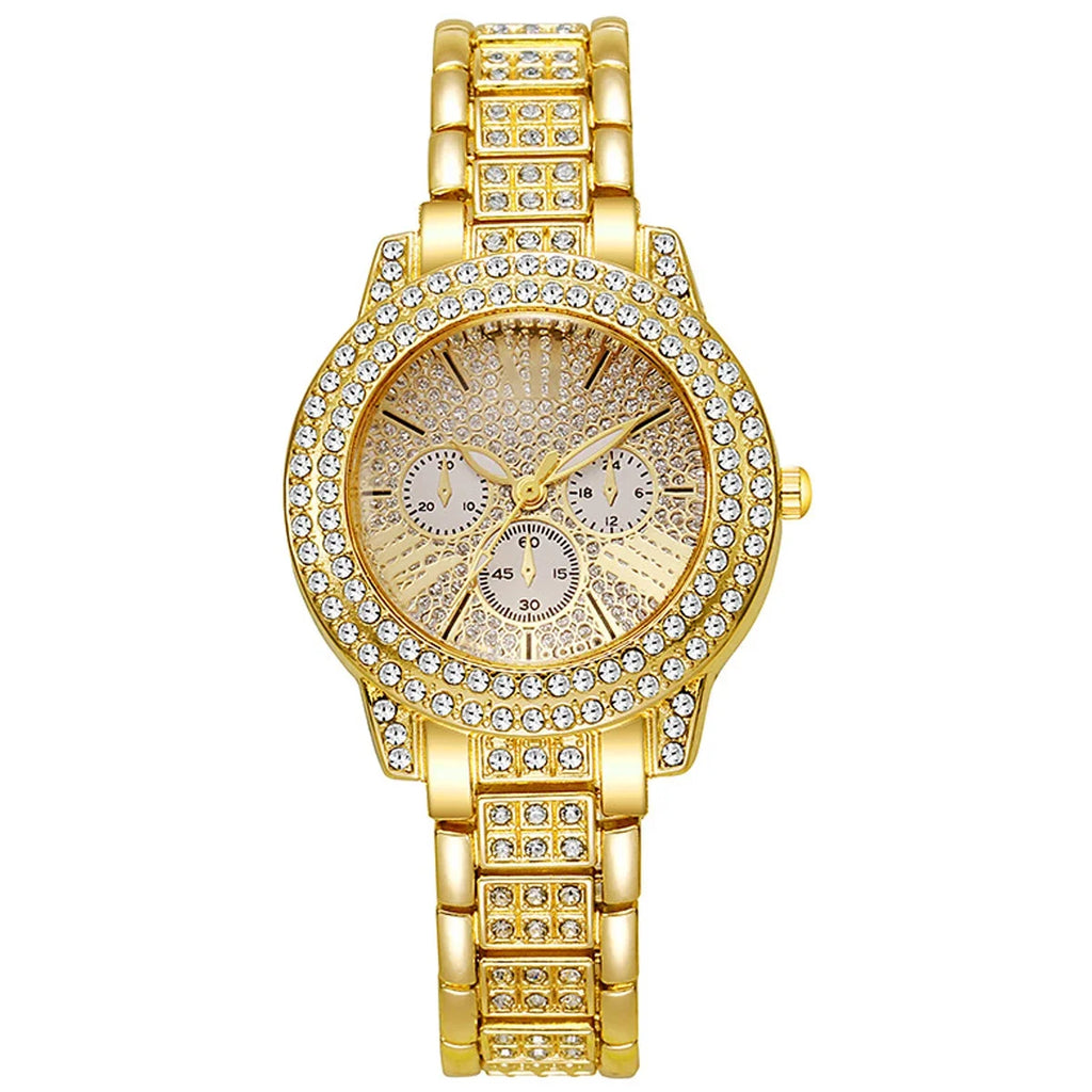 1 pcs full diamond Roman literal steel strap watch with starry temperament quartz watch paired with 5 pcs of large heart set Qme