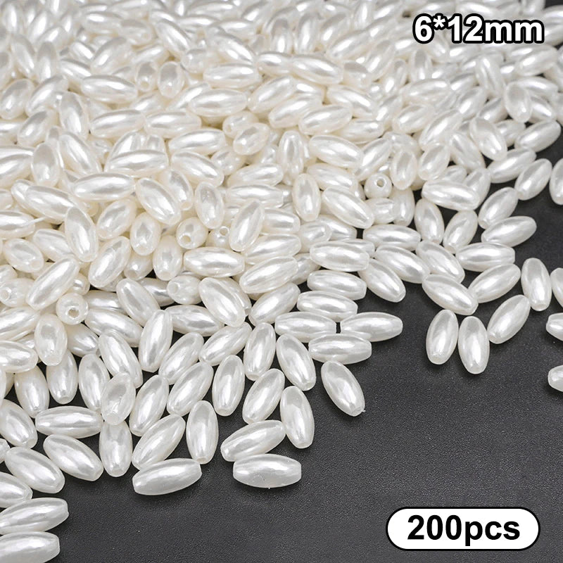 200pcs Long Oval ABS Imitation Pearl Beads White Plastic Loose Spacer For DIY Jewelry Bracelets Necklaces Crafts Making Wedding Qme A6