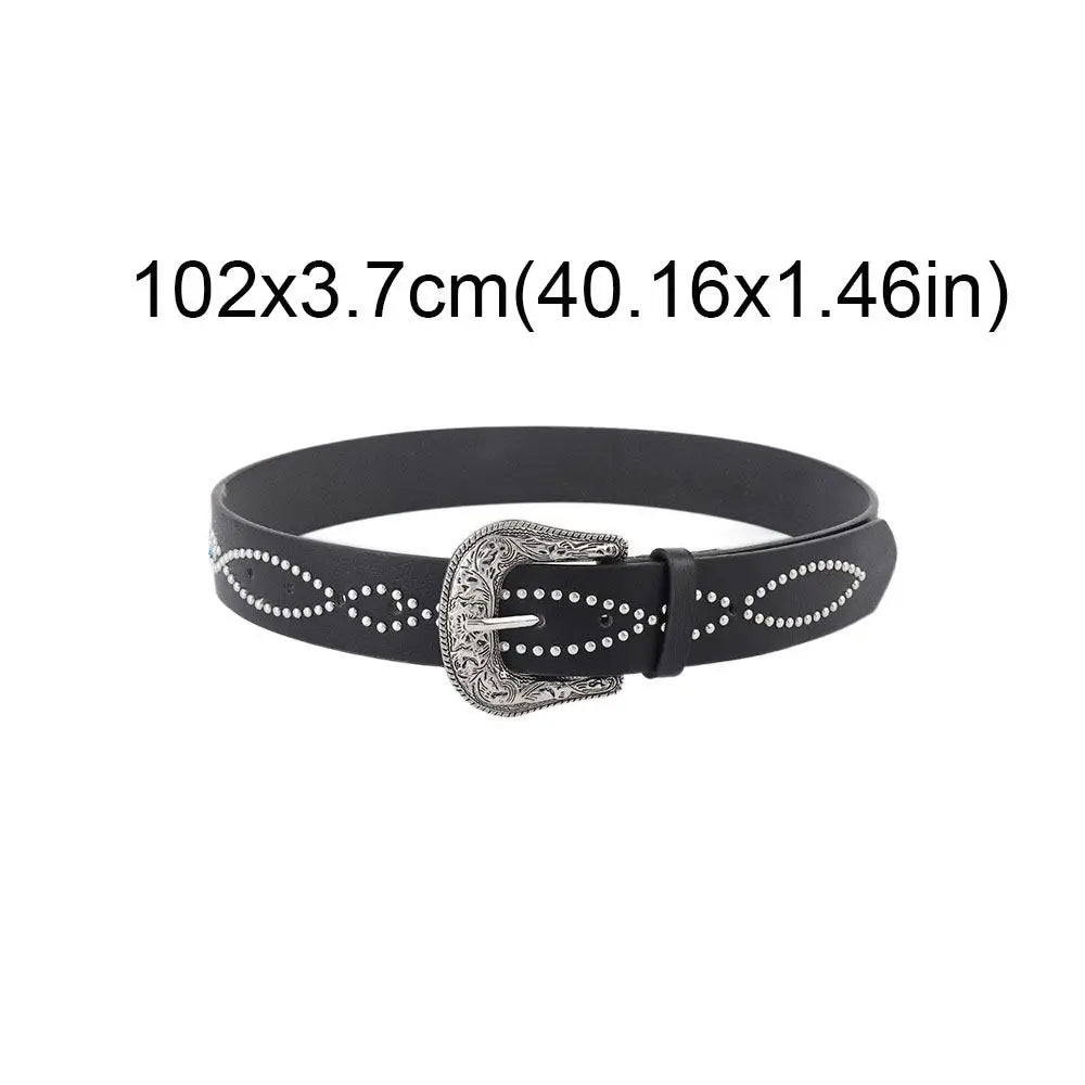 Fashion Rhinestone Women's Belt PU Leather Ethnic Style Rivet Waist Belt Punk Gothic Dress Jeans Belt Daily Qme