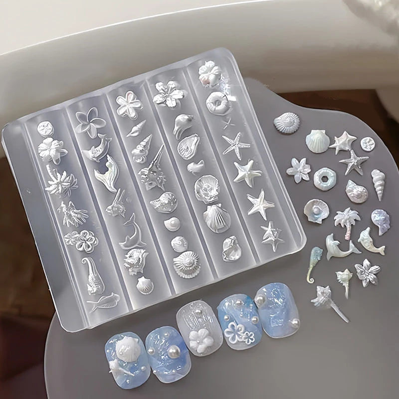 Nail Art Mold Lily Flower Sea Shell Conch Coral Starfish 3D Acrylic Qme