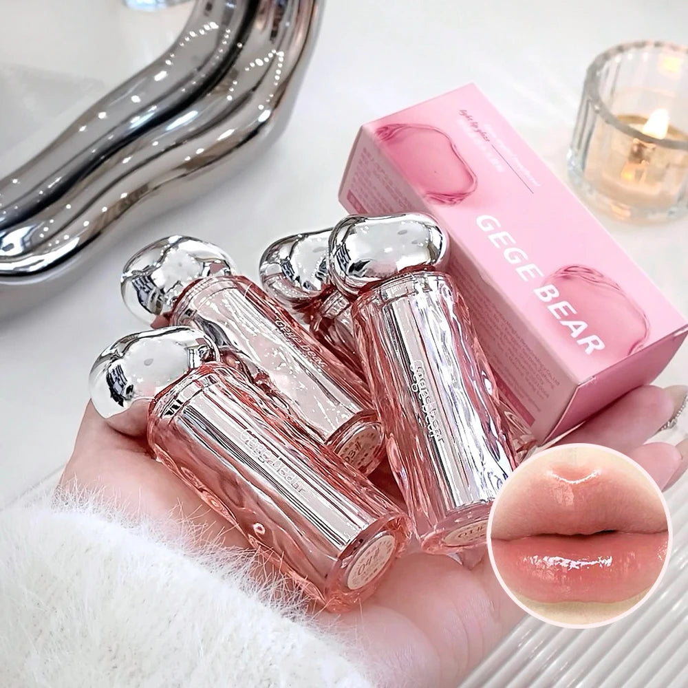 Gegebear Glass Crystal Translucent Lip Glaze Moisturizing Mirror Qme