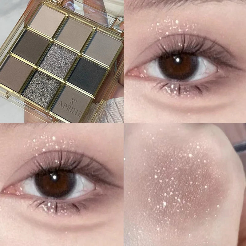 9-Color Eye Shadow Palette Vibrant Colors Shiny Waterproof Durable Qme