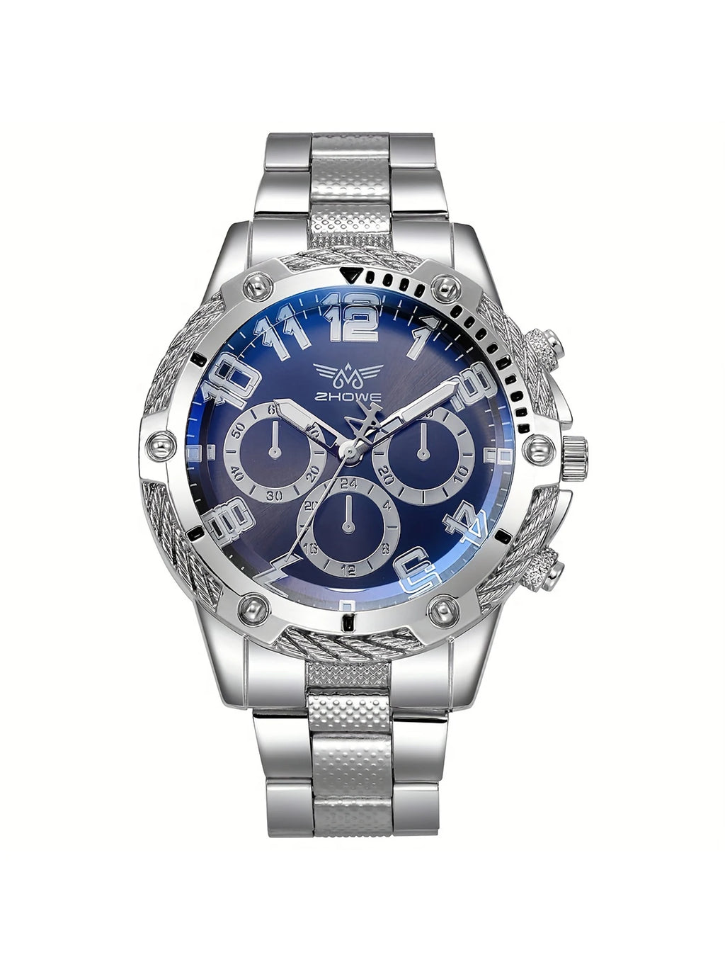 4pcs Men's new fashionable luxury business round fake three eye large dial quartz watch Qme
