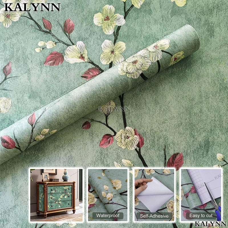 Floral Peel Stick Wallpaper Green Flower Contact Paper Vinyl Self Qme