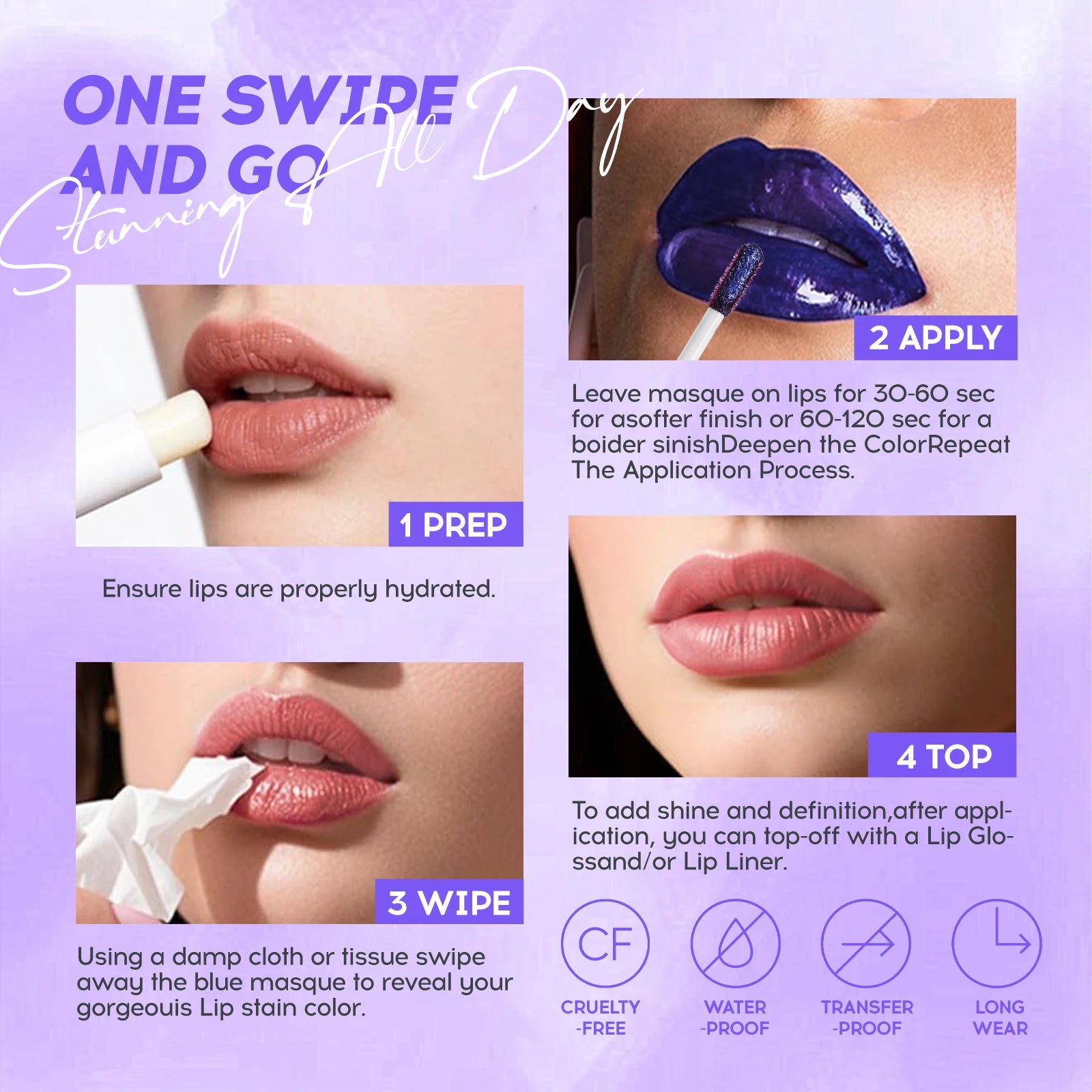 Cracking Lip Stain Wipe Off Pink Lip Tint Transfer Proof Lasting Non-stick Cup Peel Off Metallic Lip Mask Waterproof Cosmetics Qme