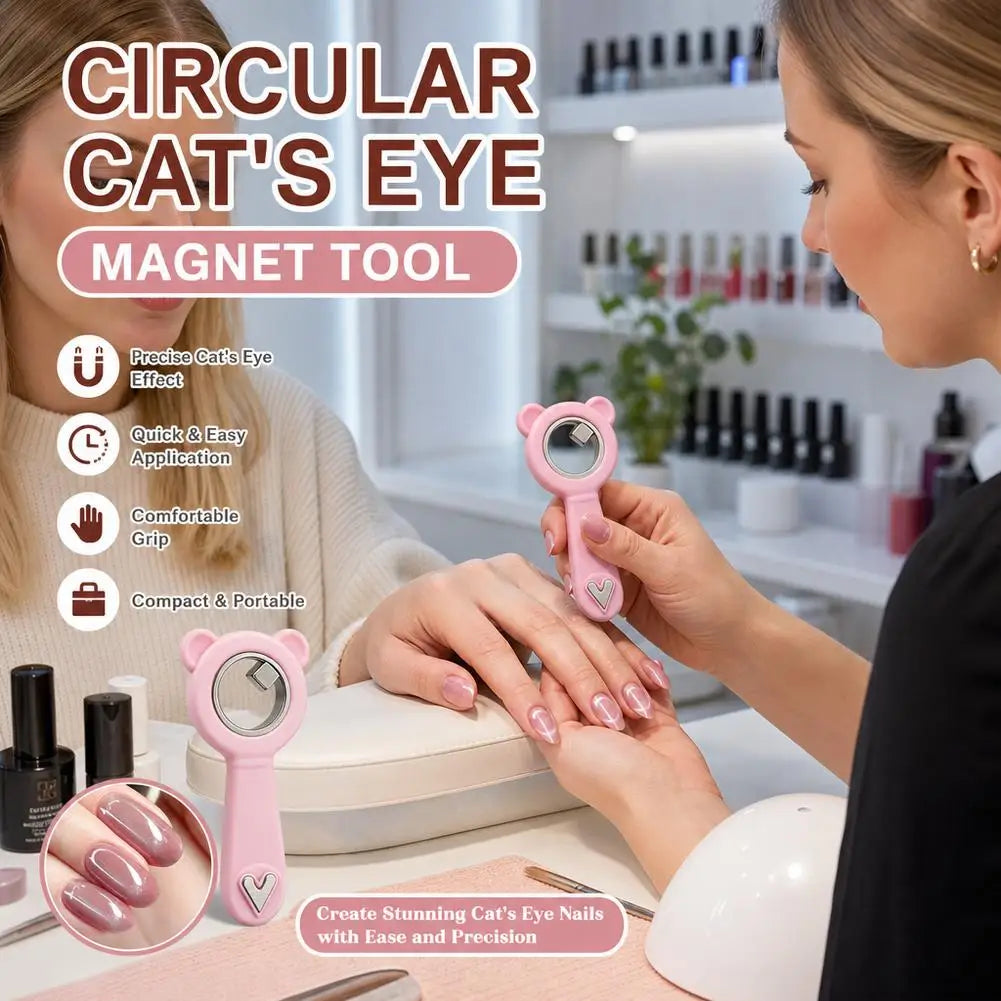 2-in-1 Hollow Cat Eye Nail Art Magnet Black Hole & Love Effect Bear Silicone Ring Circular Magnetic for DIY Gel Manicure Tools Qme