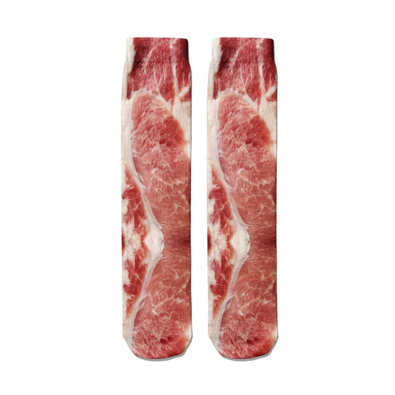 Very Popular Pork Belly Printed Socks Women's Happy Food Kawaii Qme style7 One Size