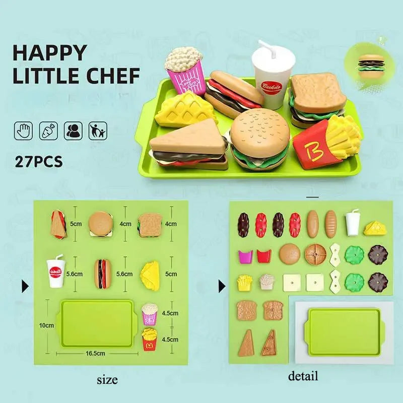 Kids Mini Kitchen Toy Detachable Snack Hamburger Cookie Miniature Accessories Plastic Pretend Toy Play House Food Sets Gift Boys Qme