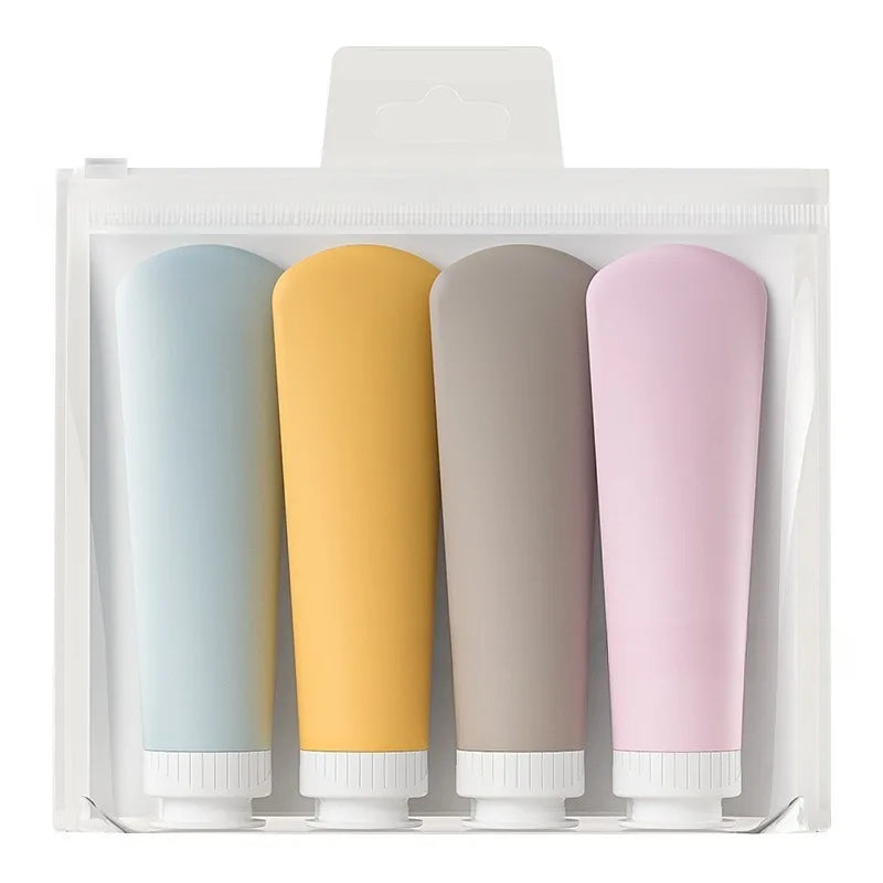 Travel Squeeze Hose Empty Bottle Shampoo Shower Gel Lotion Cosmetics Qme 4x60mL