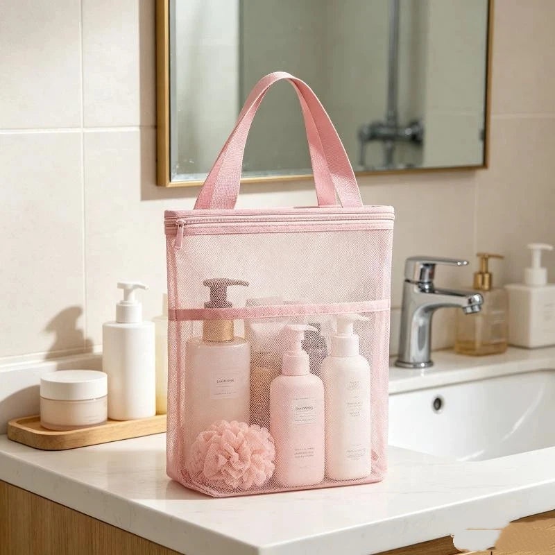 Mesh Tote Breathable Zipper Handle Portable Bath Organizer Camping Qme
