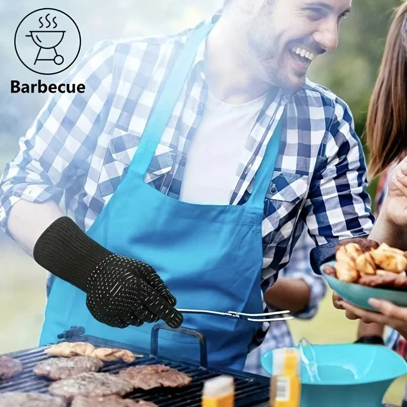 One Piece BBQ Gloves High Temperature Resistance Oven Mitts 500 800 Degrees Fireproof Barbecue Heat Insulation Microwave Gloves Qme